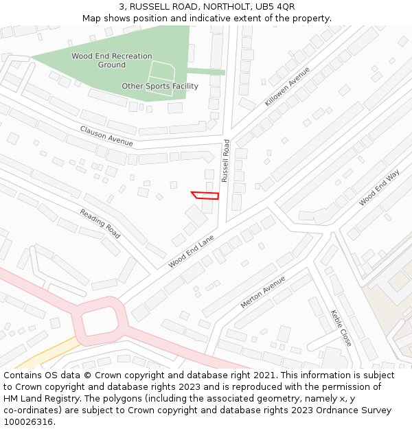 3, RUSSELL ROAD, NORTHOLT, UB5 4QR: Location map and indicative extent of plot