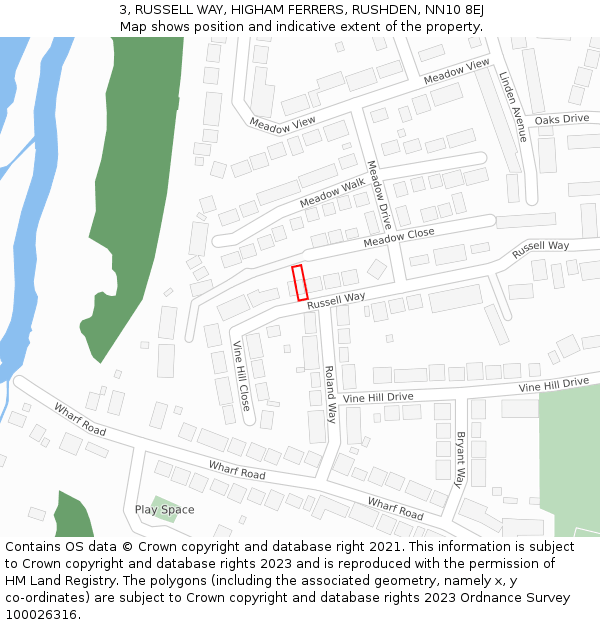 3, RUSSELL WAY, HIGHAM FERRERS, RUSHDEN, NN10 8EJ: Location map and indicative extent of plot