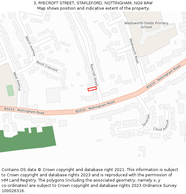 3, RYECROFT STREET, STAPLEFORD, NOTTINGHAM, NG9 8AW: Location map and indicative extent of plot