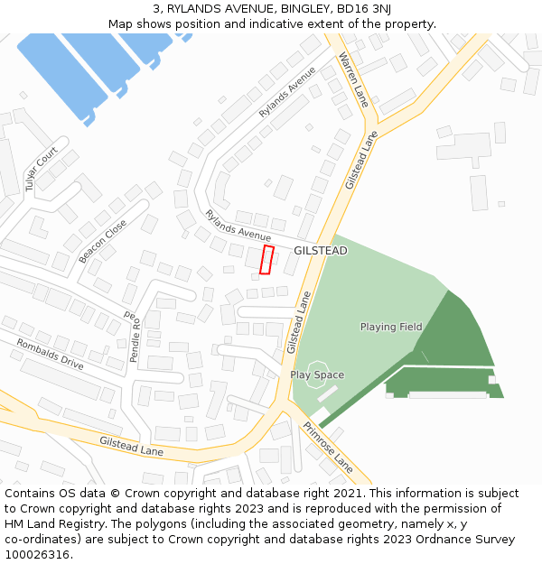 3, RYLANDS AVENUE, BINGLEY, BD16 3NJ: Location map and indicative extent of plot