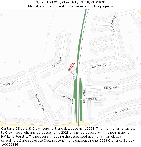 3, RYTHE CLOSE, CLAYGATE, ESHER, KT10 9DD: Location map and indicative extent of plot
