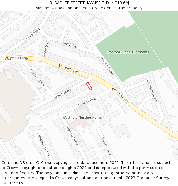 3, SADLER STREET, MANSFIELD, NG19 6AJ: Location map and indicative extent of plot