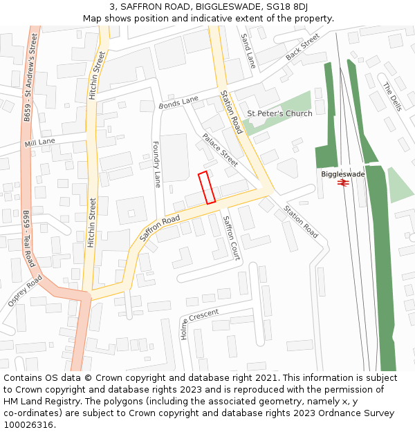 3, SAFFRON ROAD, BIGGLESWADE, SG18 8DJ: Location map and indicative extent of plot