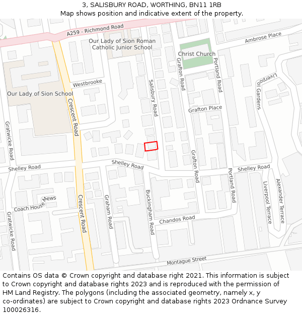 3, SALISBURY ROAD, WORTHING, BN11 1RB: Location map and indicative extent of plot