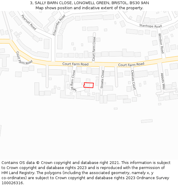 3, SALLY BARN CLOSE, LONGWELL GREEN, BRISTOL, BS30 9AN: Location map and indicative extent of plot
