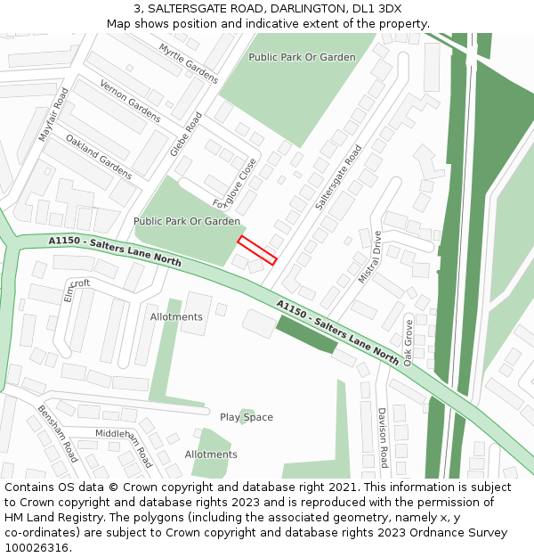 3, SALTERSGATE ROAD, DARLINGTON, DL1 3DX: Location map and indicative extent of plot