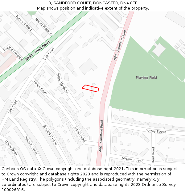 3, SANDFORD COURT, DONCASTER, DN4 8EE: Location map and indicative extent of plot