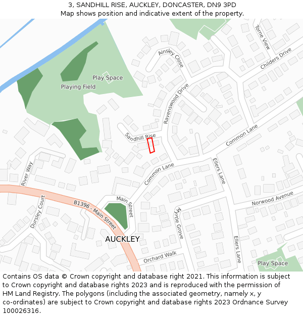 3, SANDHILL RISE, AUCKLEY, DONCASTER, DN9 3PD: Location map and indicative extent of plot
