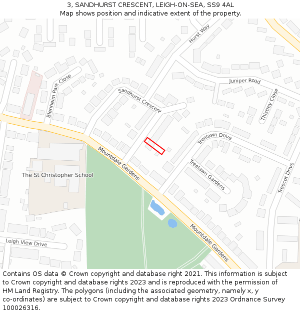 3, SANDHURST CRESCENT, LEIGH-ON-SEA, SS9 4AL: Location map and indicative extent of plot
