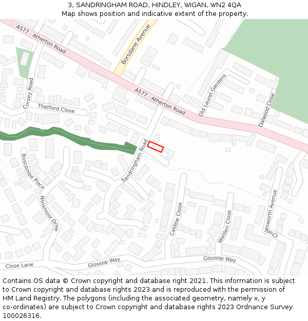 3, SANDRINGHAM ROAD, HINDLEY, WIGAN, WN2 4QA: Location map and indicative extent of plot
