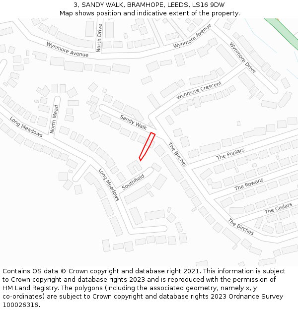 3, SANDY WALK, BRAMHOPE, LEEDS, LS16 9DW: Location map and indicative extent of plot