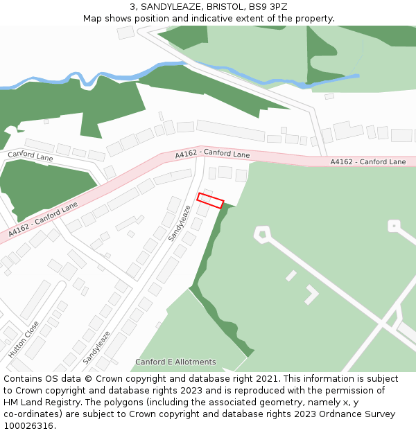 3, SANDYLEAZE, BRISTOL, BS9 3PZ: Location map and indicative extent of plot