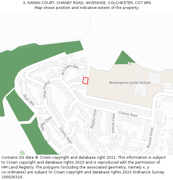 3, SARAN COURT, CHANEY ROAD, WIVENHOE, COLCHESTER, CO7 9RS: Location map and indicative extent of plot