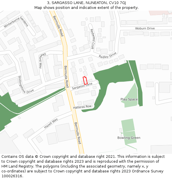 3, SARGASSO LANE, NUNEATON, CV10 7GJ: Location map and indicative extent of plot