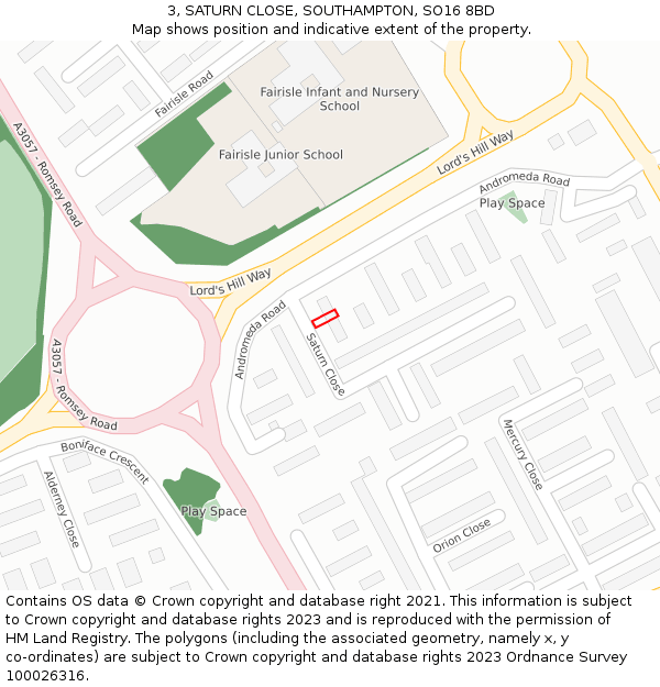 3, SATURN CLOSE, SOUTHAMPTON, SO16 8BD: Location map and indicative extent of plot
