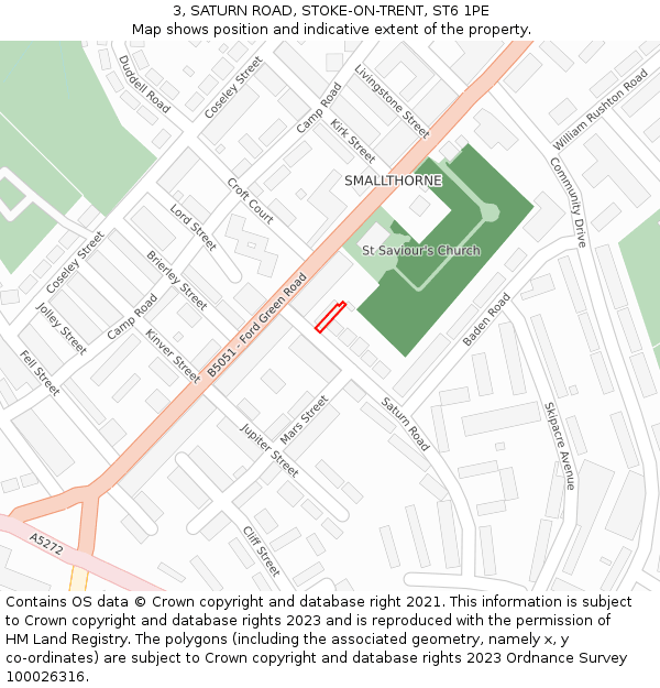3, SATURN ROAD, STOKE-ON-TRENT, ST6 1PE: Location map and indicative extent of plot