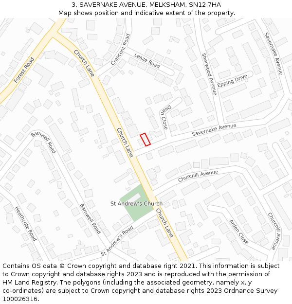 3, SAVERNAKE AVENUE, MELKSHAM, SN12 7HA: Location map and indicative extent of plot