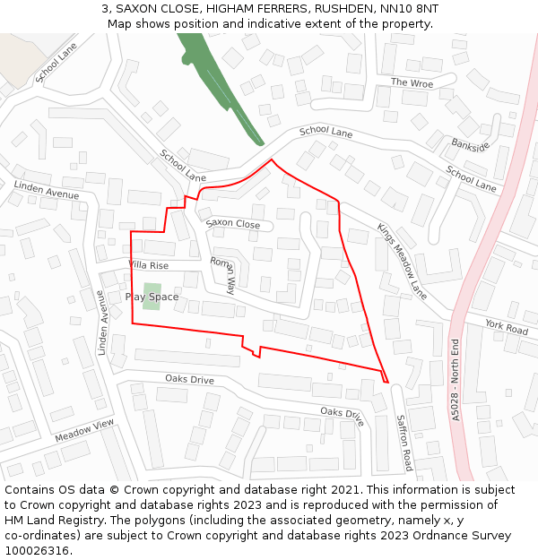 3, SAXON CLOSE, HIGHAM FERRERS, RUSHDEN, NN10 8NT: Location map and indicative extent of plot