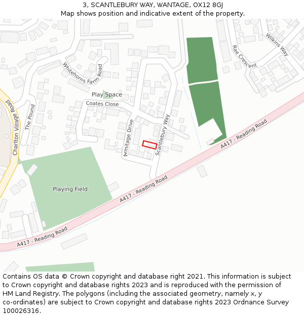 3, SCANTLEBURY WAY, WANTAGE, OX12 8GJ: Location map and indicative extent of plot