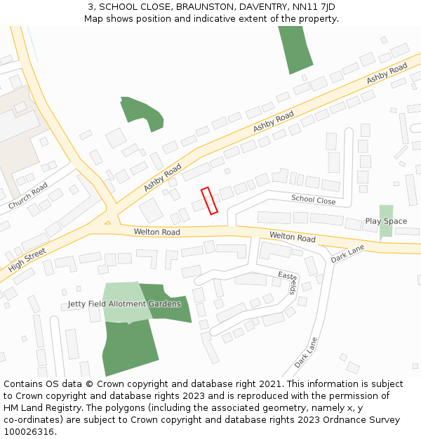 3, SCHOOL CLOSE, BRAUNSTON, DAVENTRY, NN11 7JD: Location map and indicative extent of plot