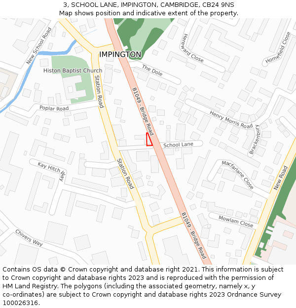 3, SCHOOL LANE, IMPINGTON, CAMBRIDGE, CB24 9NS: Location map and indicative extent of plot