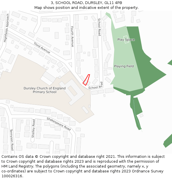 3, SCHOOL ROAD, DURSLEY, GL11 4PB: Location map and indicative extent of plot