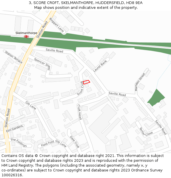 3, SCORE CROFT, SKELMANTHORPE, HUDDERSFIELD, HD8 9EA: Location map and indicative extent of plot
