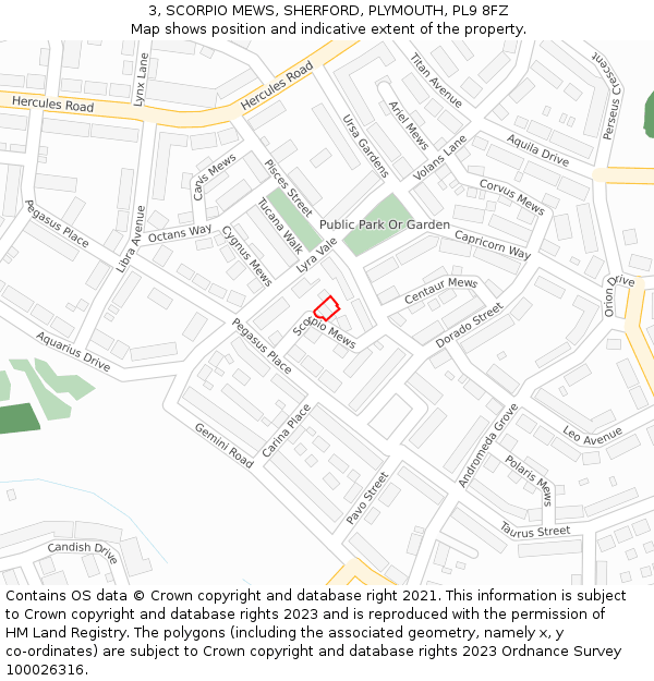 3, SCORPIO MEWS, SHERFORD, PLYMOUTH, PL9 8FZ: Location map and indicative extent of plot
