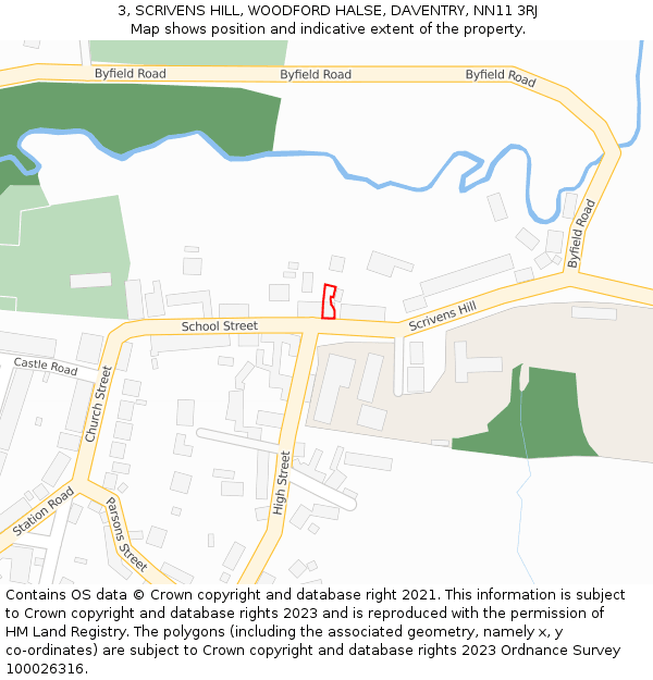 3, SCRIVENS HILL, WOODFORD HALSE, DAVENTRY, NN11 3RJ: Location map and indicative extent of plot