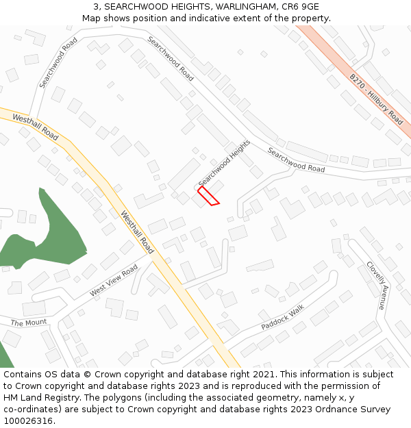 3, SEARCHWOOD HEIGHTS, WARLINGHAM, CR6 9GE: Location map and indicative extent of plot