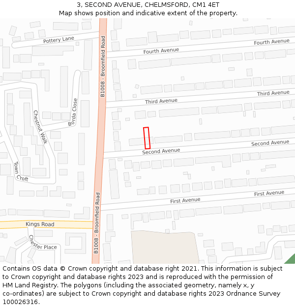 3, SECOND AVENUE, CHELMSFORD, CM1 4ET: Location map and indicative extent of plot