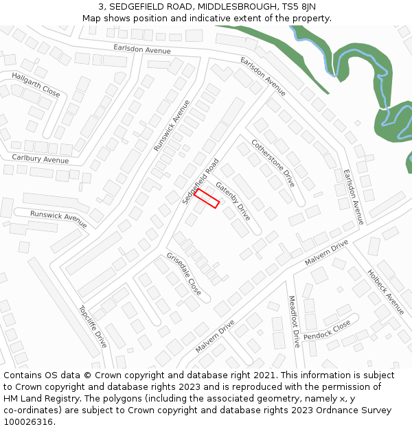 3, SEDGEFIELD ROAD, MIDDLESBROUGH, TS5 8JN: Location map and indicative extent of plot