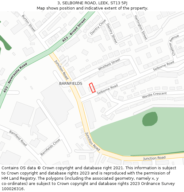 3, SELBORNE ROAD, LEEK, ST13 5PJ: Location map and indicative extent of plot