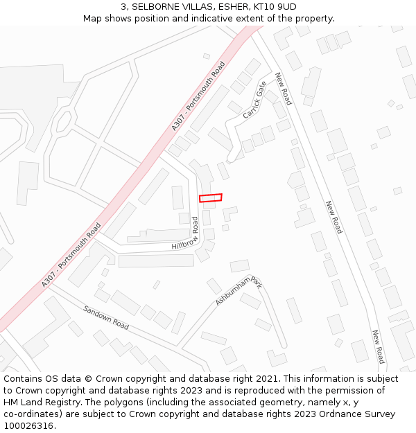 3, SELBORNE VILLAS, ESHER, KT10 9UD: Location map and indicative extent of plot