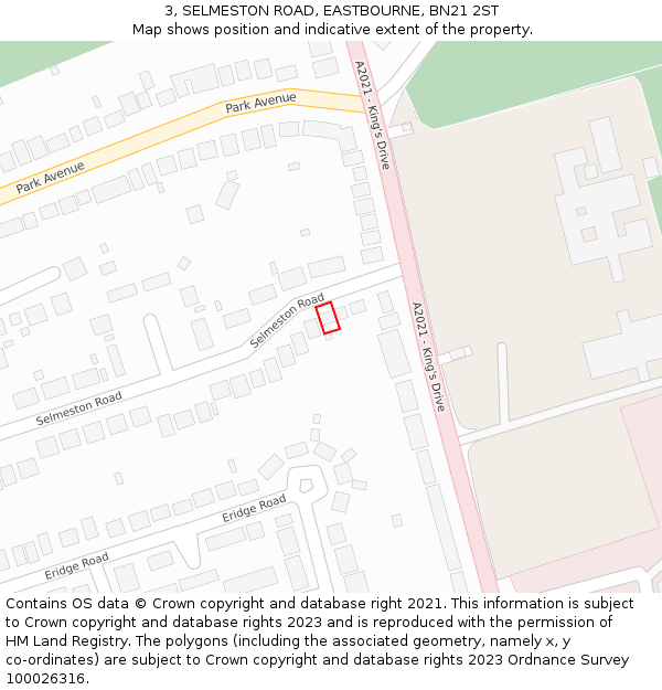 3, SELMESTON ROAD, EASTBOURNE, BN21 2ST: Location map and indicative extent of plot