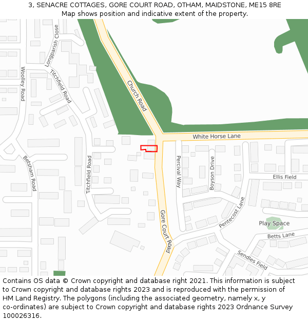 3, SENACRE COTTAGES, GORE COURT ROAD, OTHAM, MAIDSTONE, ME15 8RE: Location map and indicative extent of plot