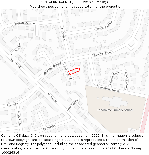 3, SEVERN AVENUE, FLEETWOOD, FY7 8QA: Location map and indicative extent of plot