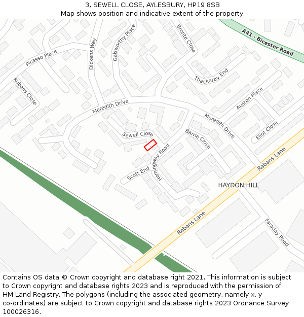 3, SEWELL CLOSE, AYLESBURY, HP19 8SB: Location map and indicative extent of plot