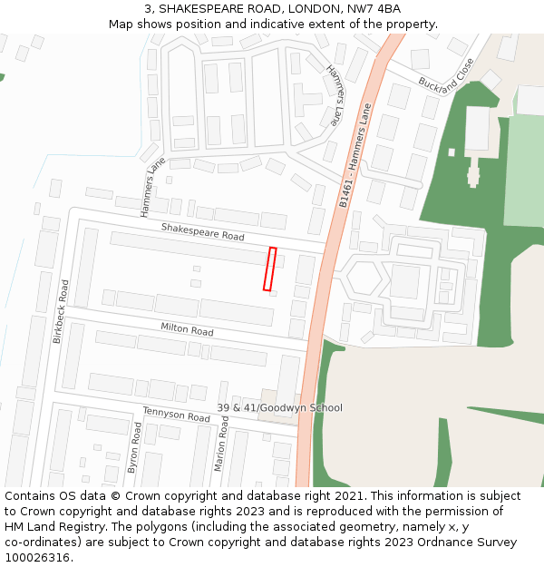 3, SHAKESPEARE ROAD, LONDON, NW7 4BA: Location map and indicative extent of plot