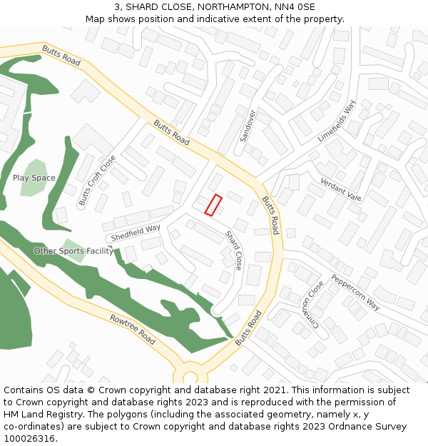 3, SHARD CLOSE, NORTHAMPTON, NN4 0SE: Location map and indicative extent of plot