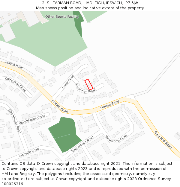 3, SHEARMAN ROAD, HADLEIGH, IPSWICH, IP7 5JW: Location map and indicative extent of plot