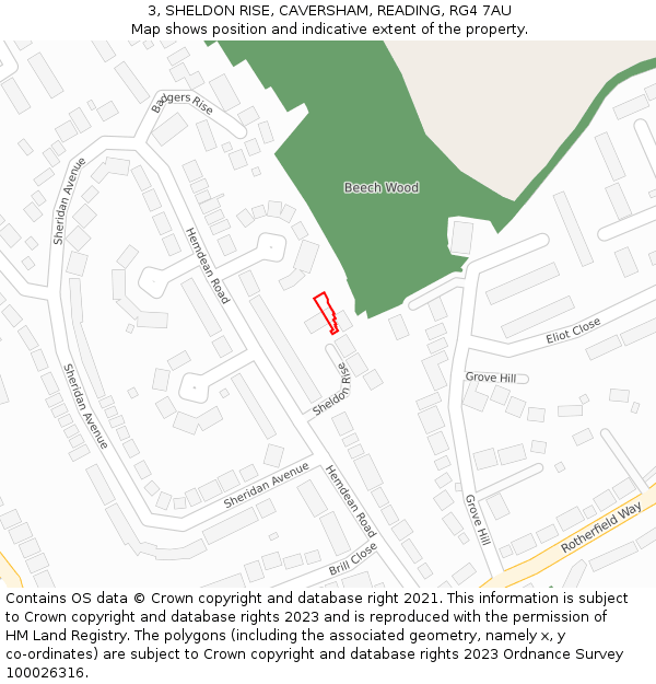 3, SHELDON RISE, CAVERSHAM, READING, RG4 7AU: Location map and indicative extent of plot
