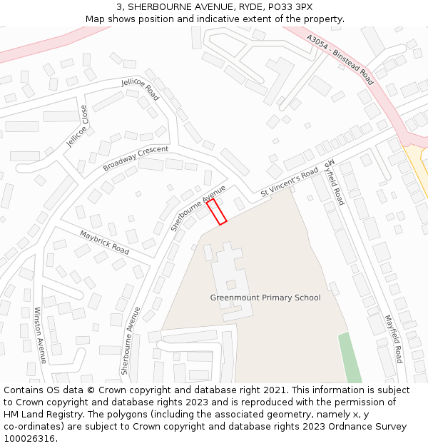 3, SHERBOURNE AVENUE, RYDE, PO33 3PX: Location map and indicative extent of plot