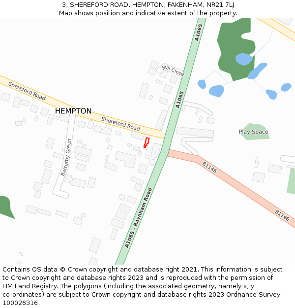3, SHEREFORD ROAD, HEMPTON, FAKENHAM, NR21 7LJ: Location map and indicative extent of plot