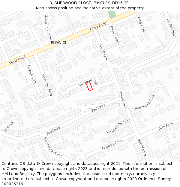 3, SHERWOOD CLOSE, BINGLEY, BD16 3EL: Location map and indicative extent of plot