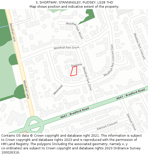 3, SHORTWAY, STANNINGLEY, PUDSEY, LS28 7HD: Location map and indicative extent of plot