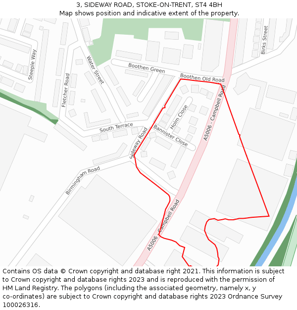3, SIDEWAY ROAD, STOKE-ON-TRENT, ST4 4BH: Location map and indicative extent of plot