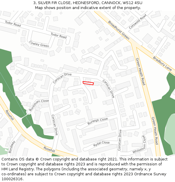3, SILVER FIR CLOSE, HEDNESFORD, CANNOCK, WS12 4SU: Location map and indicative extent of plot