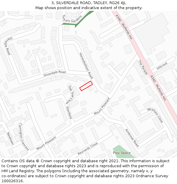 3, SILVERDALE ROAD, TADLEY, RG26 4JL: Location map and indicative extent of plot