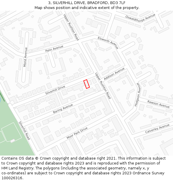 3, SILVERHILL DRIVE, BRADFORD, BD3 7LF: Location map and indicative extent of plot